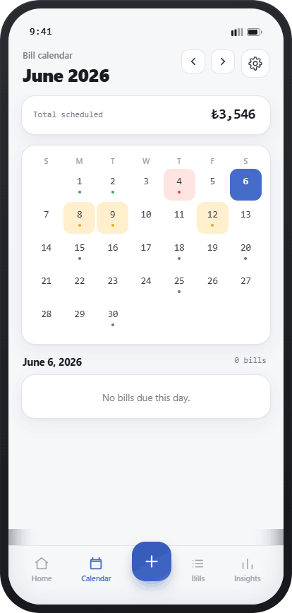 Bill Tracker calendar screen